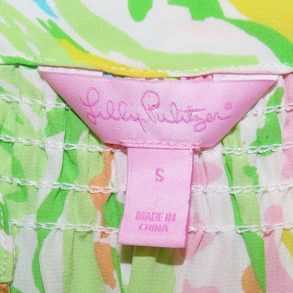 LILLY PULITZER Elsa Silk Top Elephant Ears Green Long Sleeve 1/3 Button Small - Picture 9 of 11